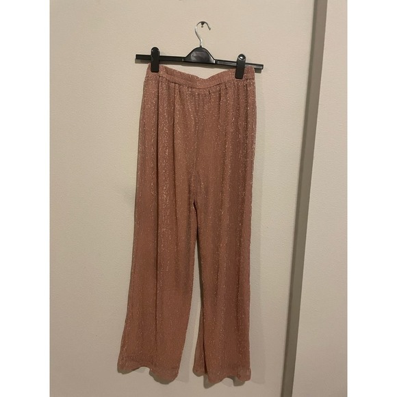 NWT Skies Are Blue Dusty Pink "Rose" Metallic Mesh Wide Leg Lined Pants Small - Picture 6 of 8